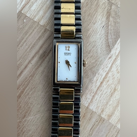 Seiko Ladies Watch Unique Two Tone Bracelet White Rectangular Dial - Picture 4 of 15